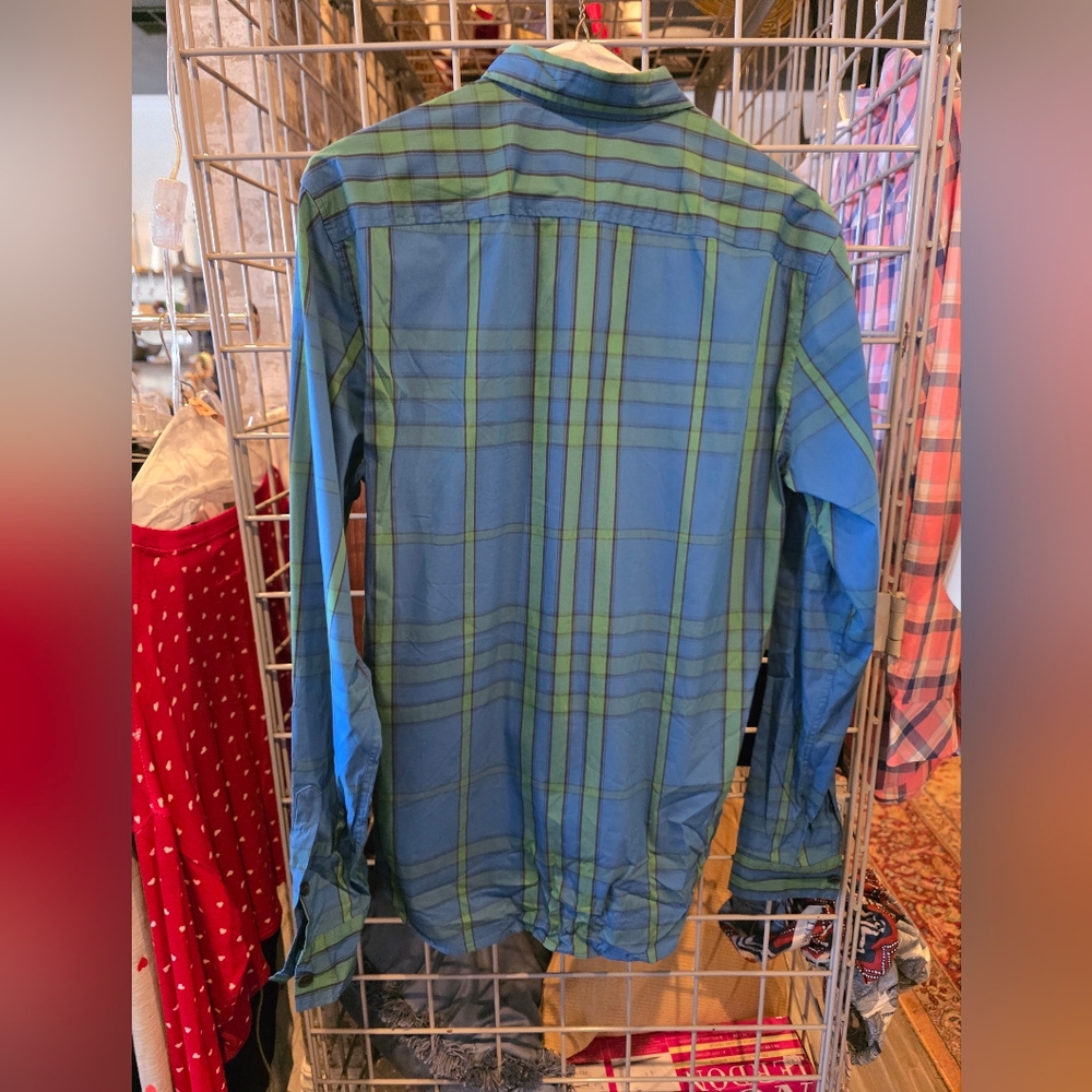 Mens Burbrerry Blue and Green Plaid Shirt Sz S - Picture 2 of 5